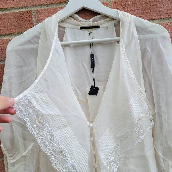 Elie Tahari Silk Lace Romantic Layered Blouse Top size XS Cream - Picture 4 of 12